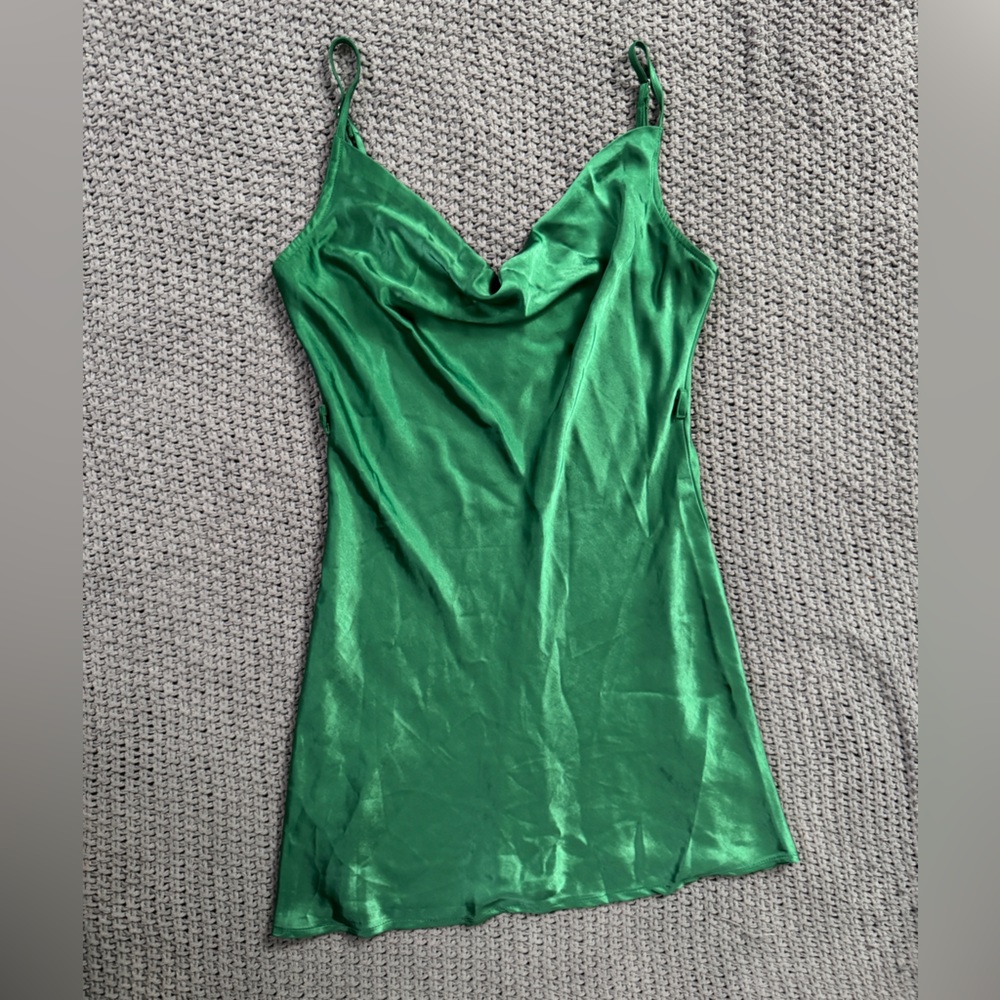 Motel Rocks Green Satin Slip Mini Dress